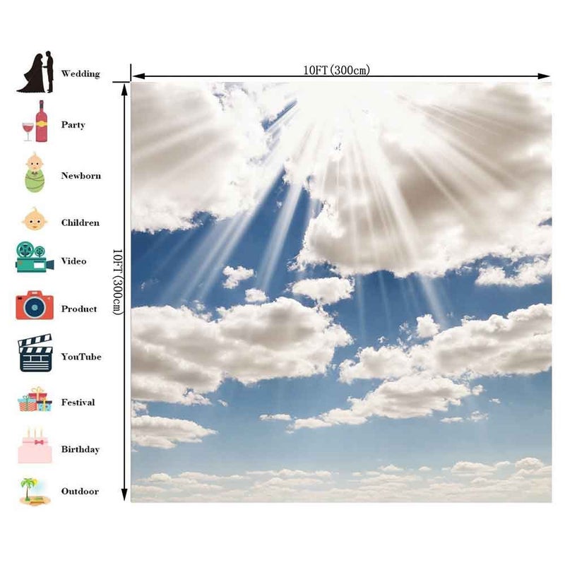 FHZON Blue Sky White Clouds Theme Photography Backdrops 10x10ft Clear Sky Kids Birthday Party Banner Newborn Baby Shower Photo Background Wedding Party Decor Studio Props - Image 3